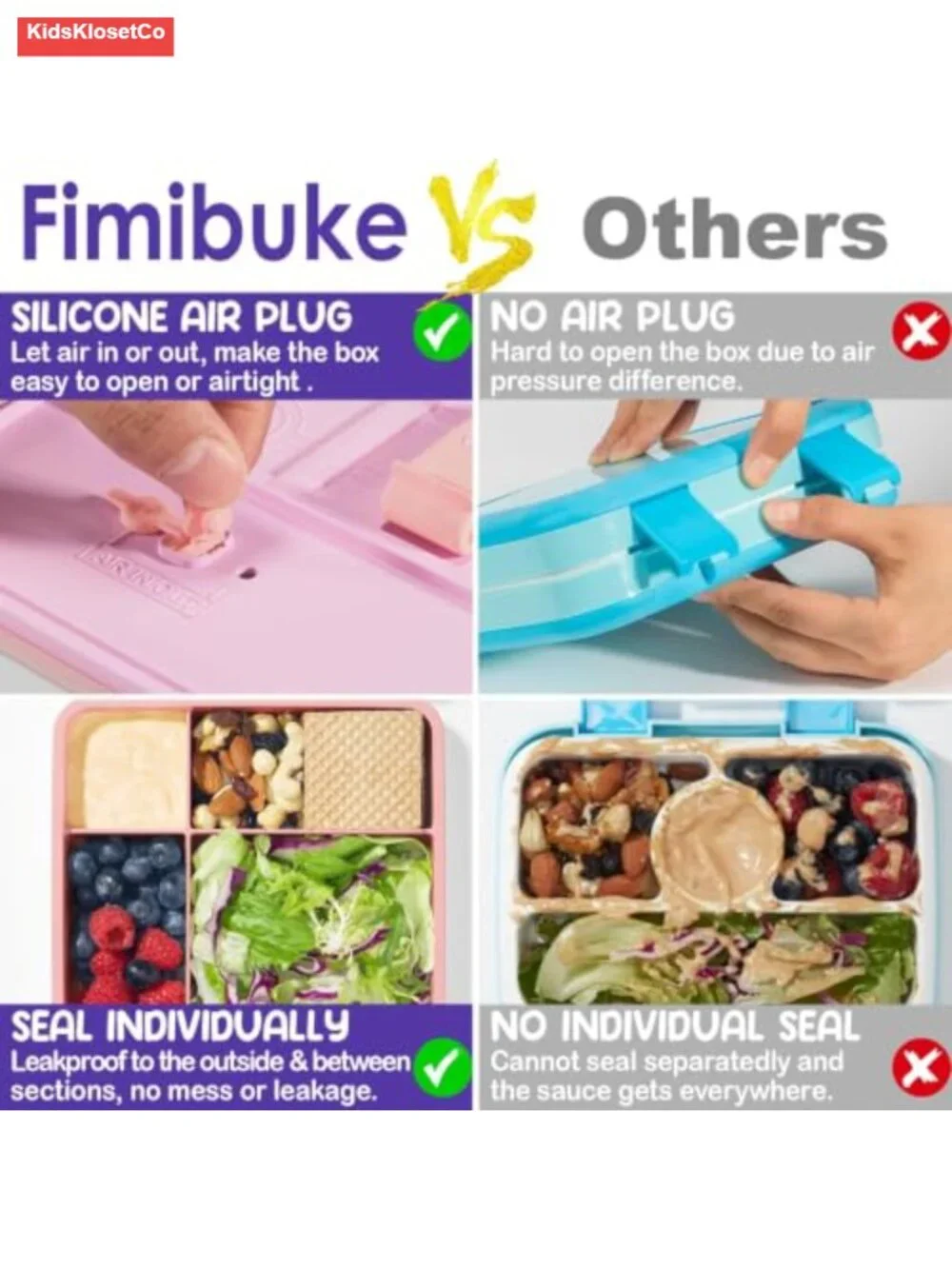 Kids 4 Compartment Leakproof Bento Lunch Box with Utensils